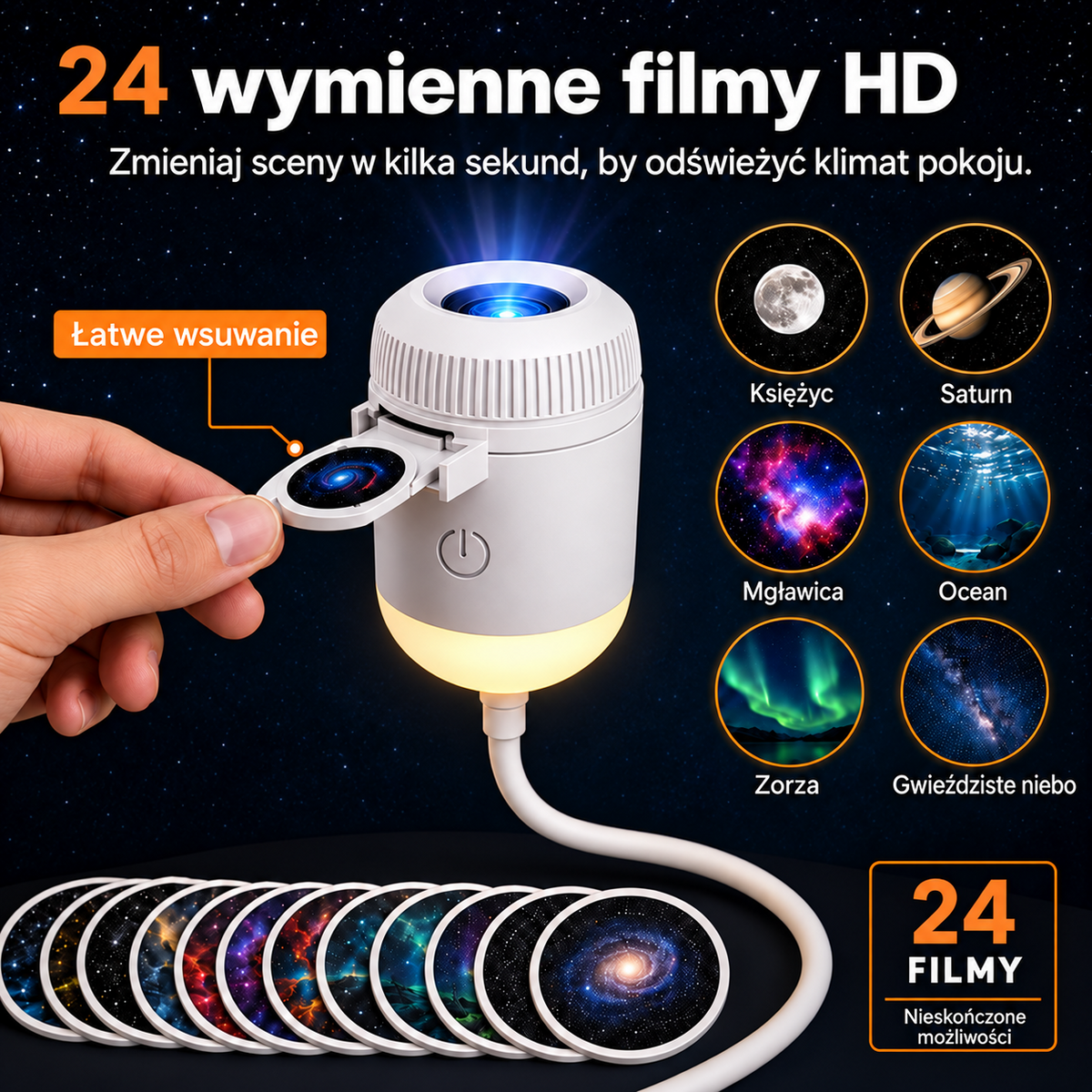 Projektor Niebiosa - 24 wymienne filmy HD