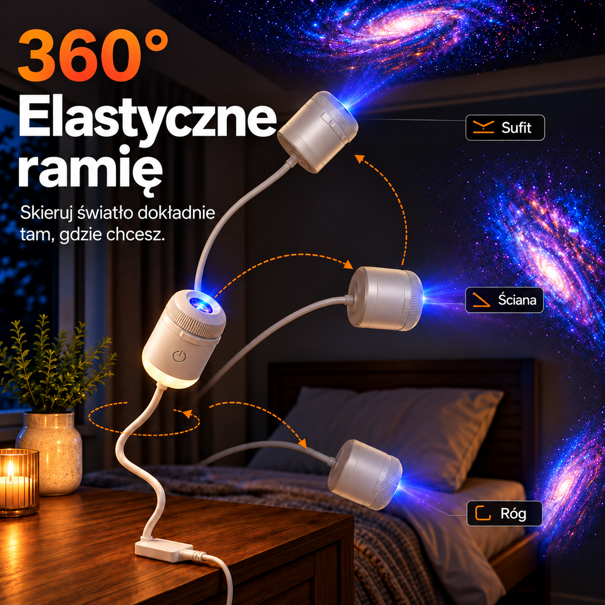 Projektor Niebiosa - elastyczne ramię 360 stopni