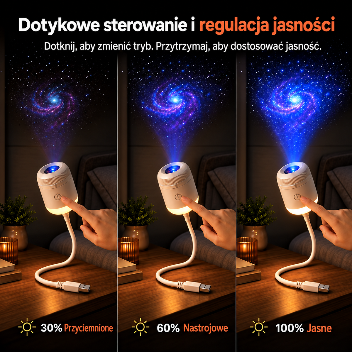 Projektor Niebiosa - dotykowe sterowanie i regulacja jasności