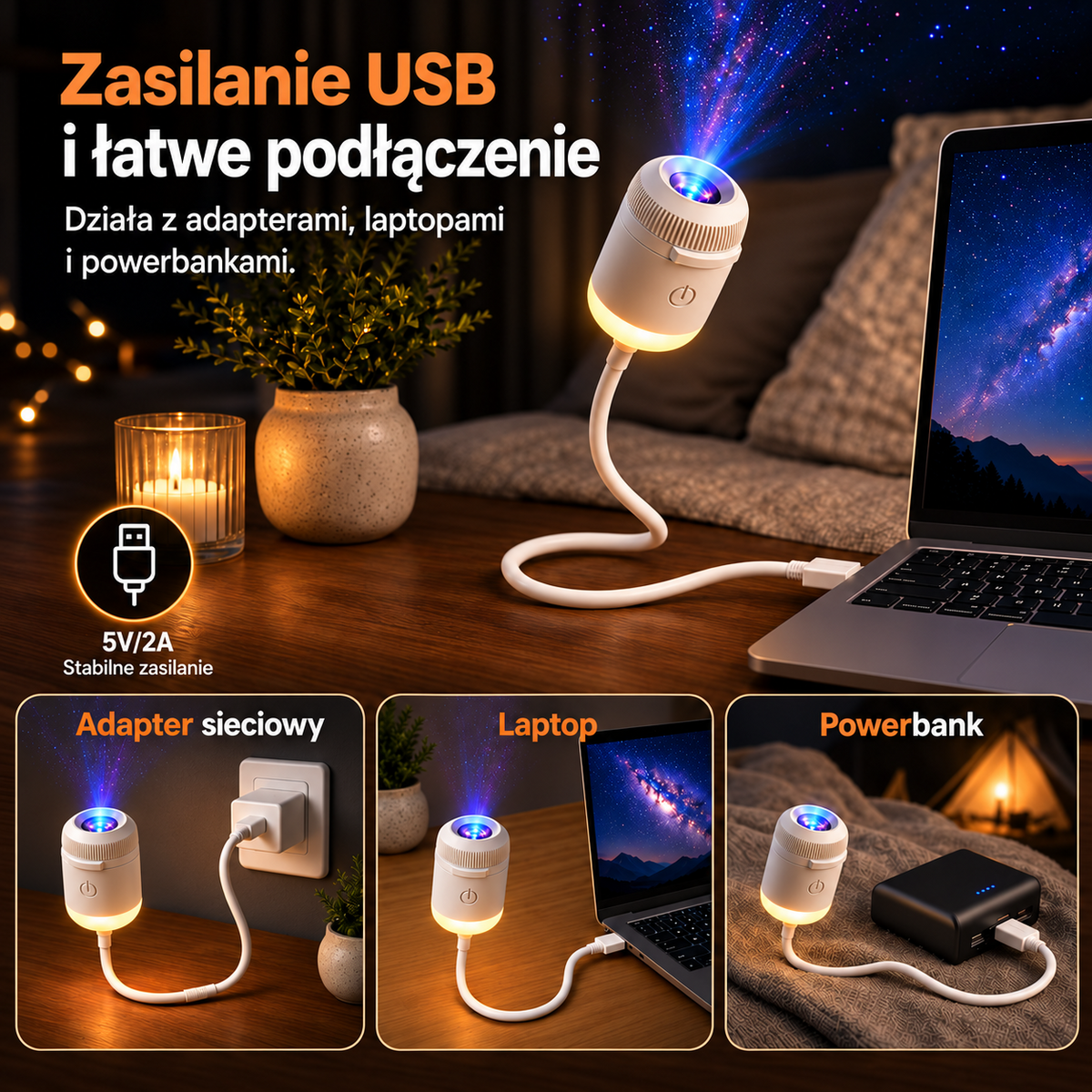 Projektor Niebiosa - zasilanie USB